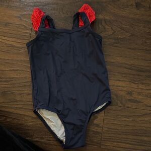 The Beaufort Bonnet Company Navy and Red Kids Swim One Piece